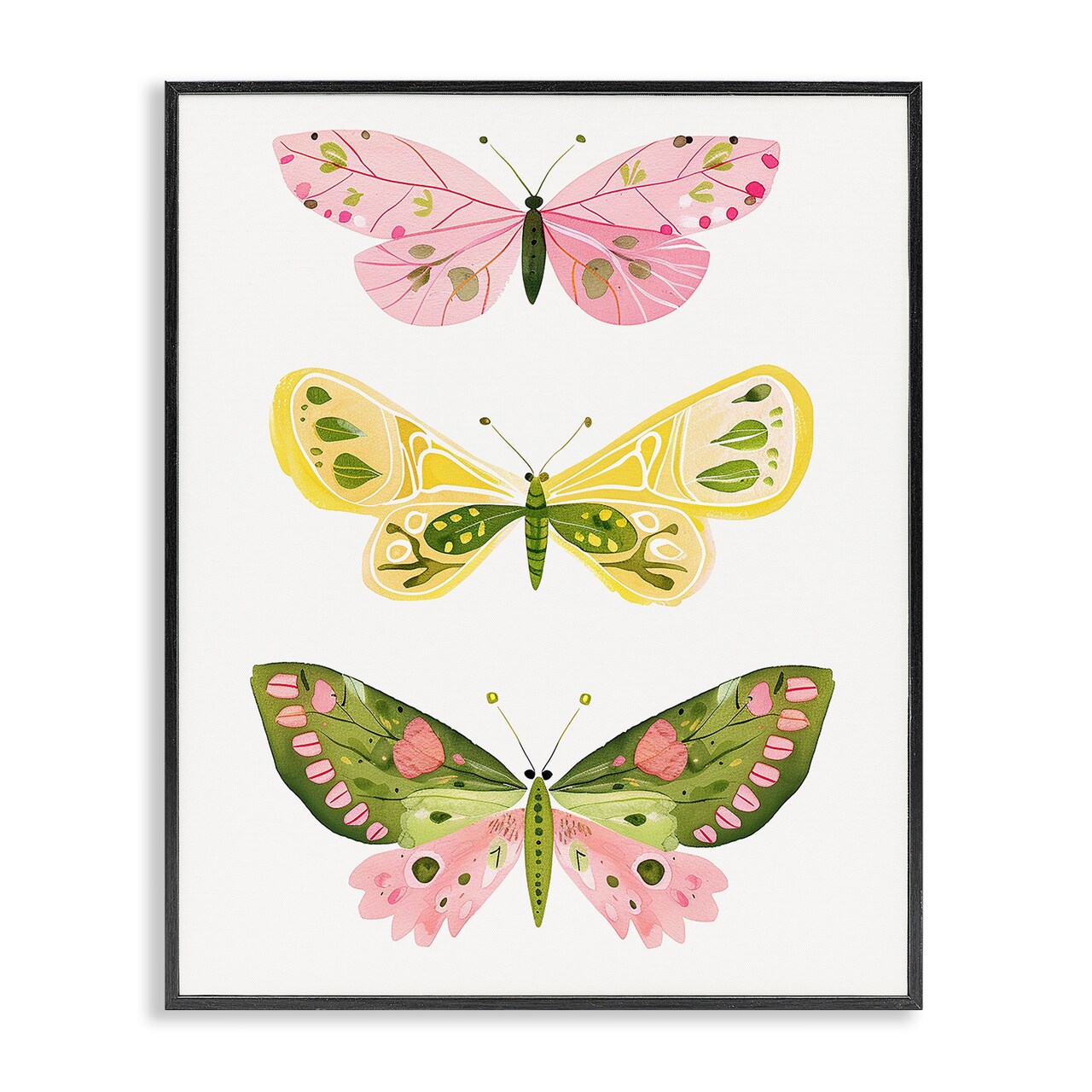 Stupell Industries Pastel Butterfly Trio Framed Giclee Wall Art Design by LSR Design Studio